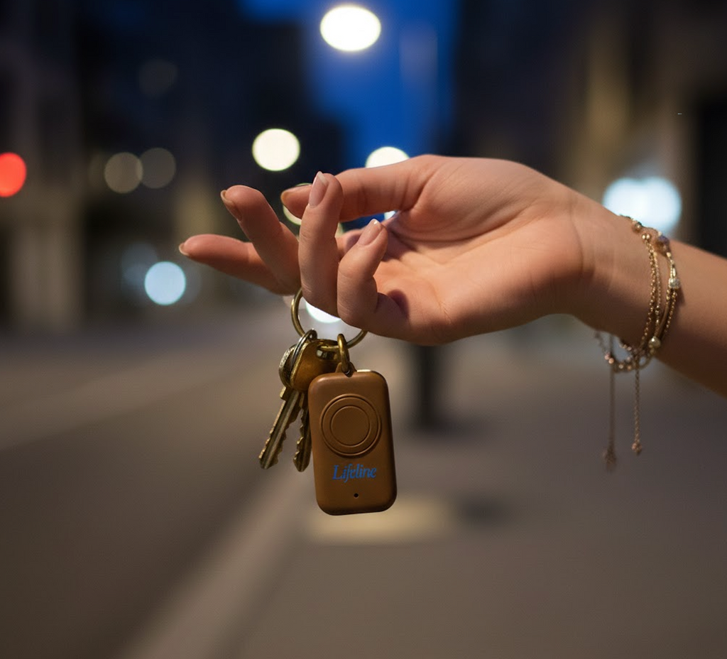 Sort lifeline overfaldsalarm I hånden